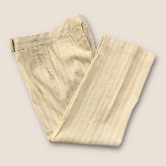 Elie Tahari Linen Blend Capris Straight Leg Yellow Pinstriped Mid-rise 2 - Picture 1 of 9